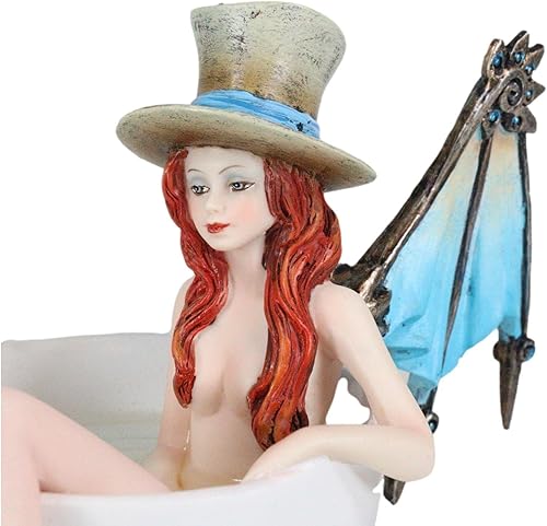 Miniatura 5 de Ebros Gift Amy Brown - Taza de té Steampunk cerrajero portador de llaves con alas de dragón mecánicas y sombrero de copa en baño de té cálido,