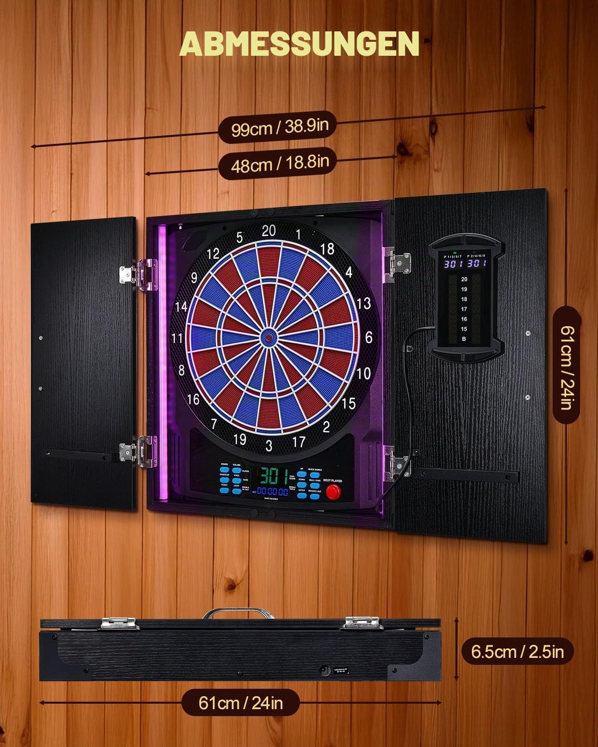 Dartscheibe Elektronisch, Dartscheibe Schrank mit Zähltafel