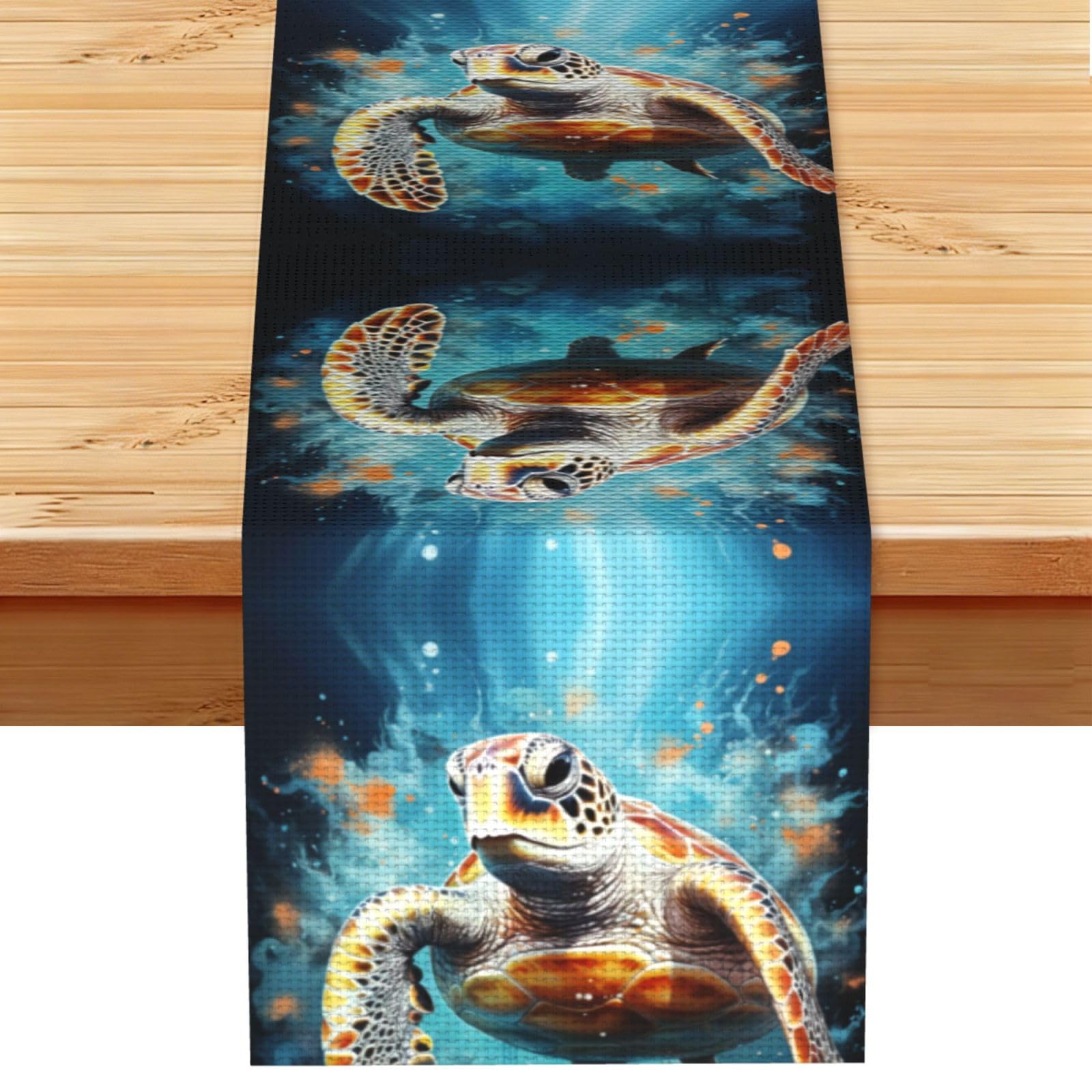 Turtles swimming in the dark Linen Feel Table Runner Wedding Party Home Decoration