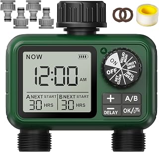 Programmateur Arrosage 2 Voies, Grand écran LCD, Arrosage Automatique pour Jardin, D'irrigation Programmable, Utilisation Simple, Retard de Pluie, Fonction Arrosage Manuel