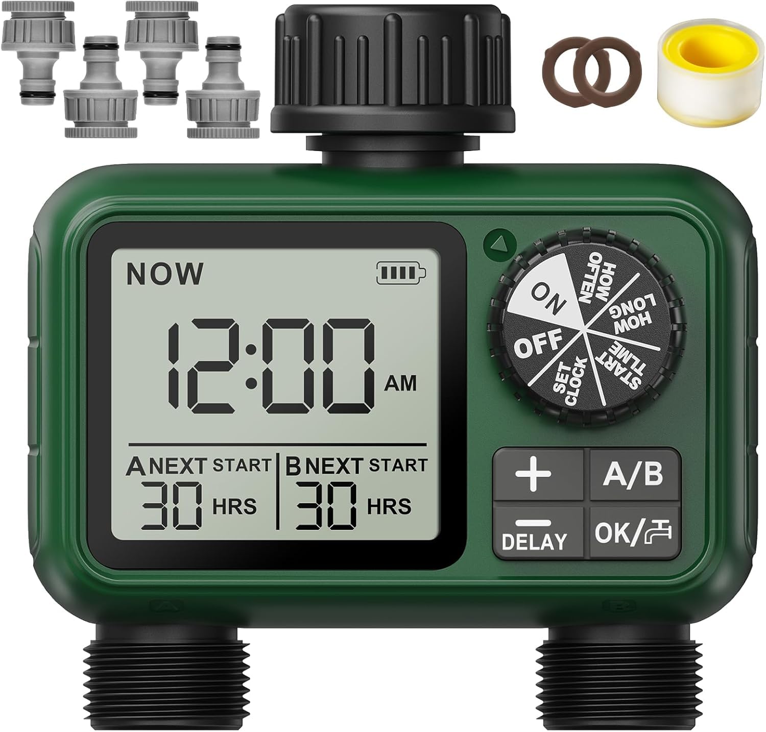 Timer Irrigazione 2 uscite, Grande Display LCD, Centralina Irrigazione, Orologio da Irrigazione, Computer irrigazione Programmabile con Ritardo Pioggia, Modalità di Irrigazione Automatica e Manuale