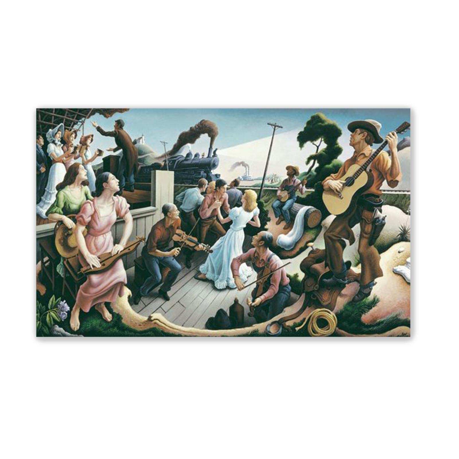 Quadro Stampa su Tela-Thomas Hart Benton-Famosa Dipinto ad olio su tela-'‏Le fonti della musica country'-Riproduzione Quadri su tela-Poster e Stampe Decorative 90x155cm(35x61in)Senza cornice