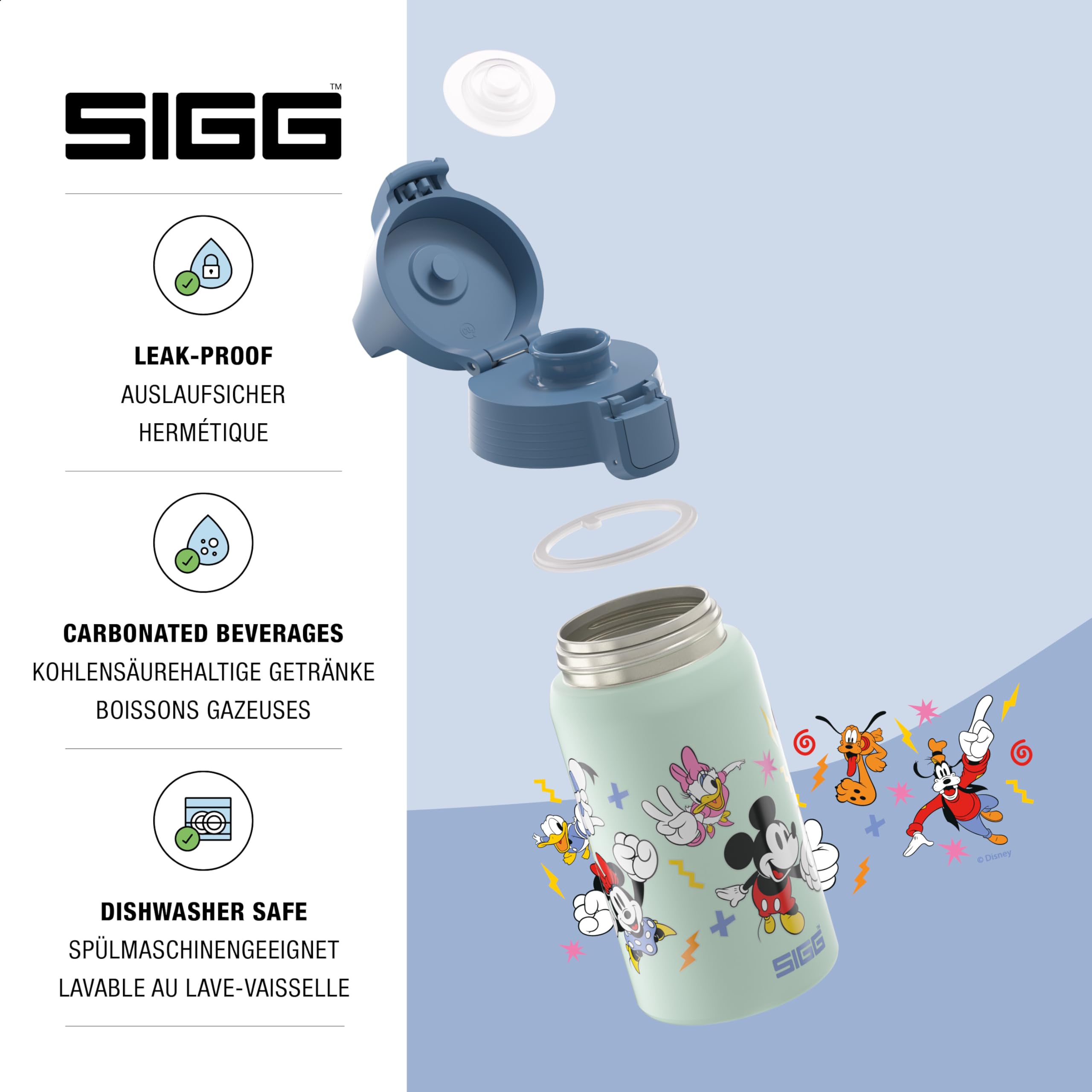 Sigg, Stainless Steel Kids Water Bottle, Shield One Disney Mickey & Friends, Suitable For Carbonated Beverages, Leakproof - Image 3
