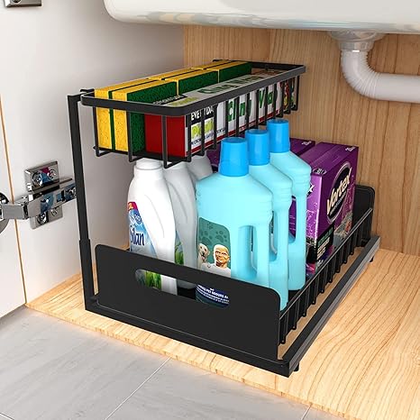 Amazon シンク下収納 キッチン収納 スライドラック 棚2段 炭素鋼 引き出し 調味料収納ラック 台所収納 大容量 キッチン収納ラック 隙間収納 組立簡単 省スペース 2段ラック 防汚 防錆 防油 調味料 スパイスラック オンライン通販