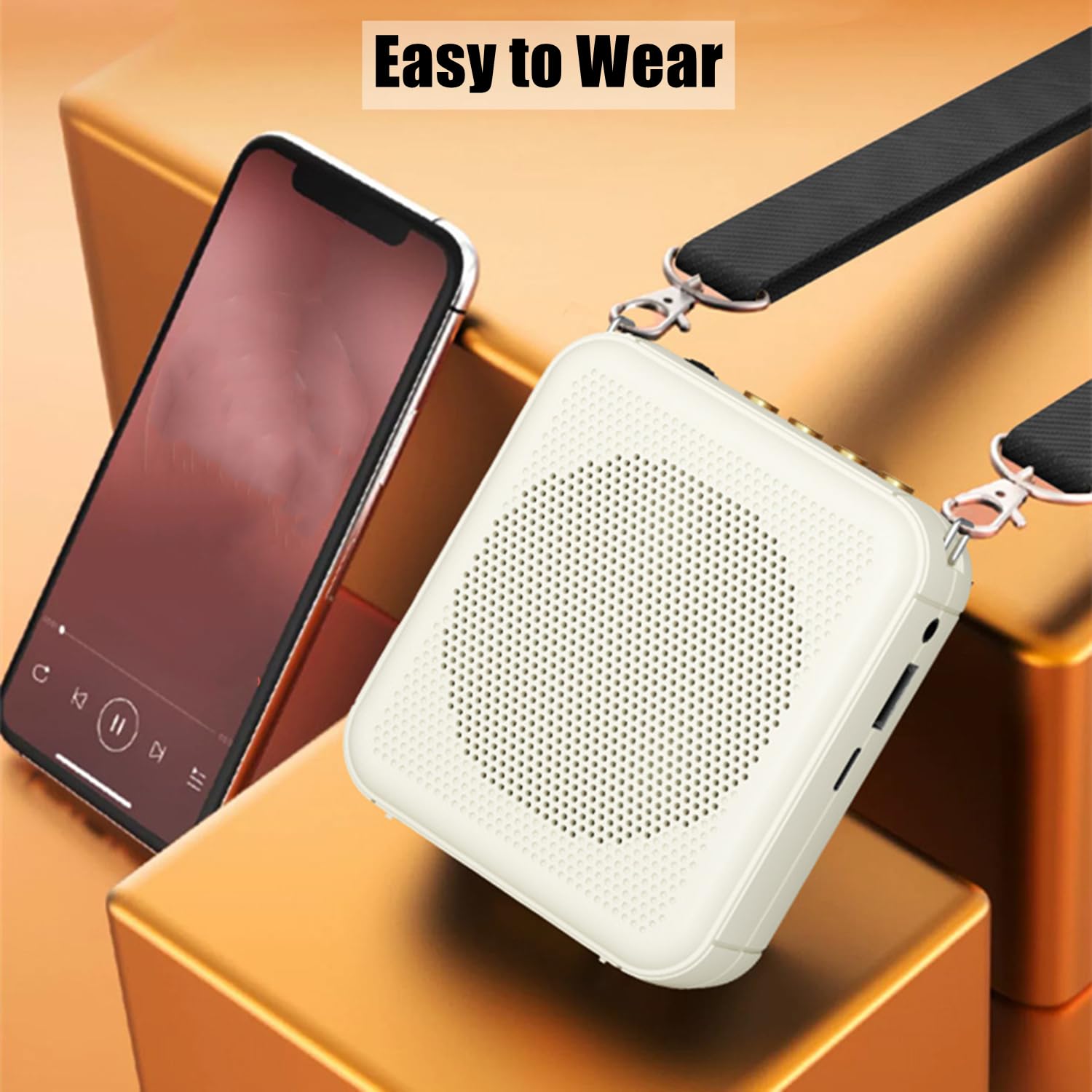 Amplificatore Vocale Ricaricabile Portatile Mini Altoparlante con Microfono Cablato Auricolare e Cintura Microfono Personale Altoparlante per Insegnanti Guida Turistica (Nero)
