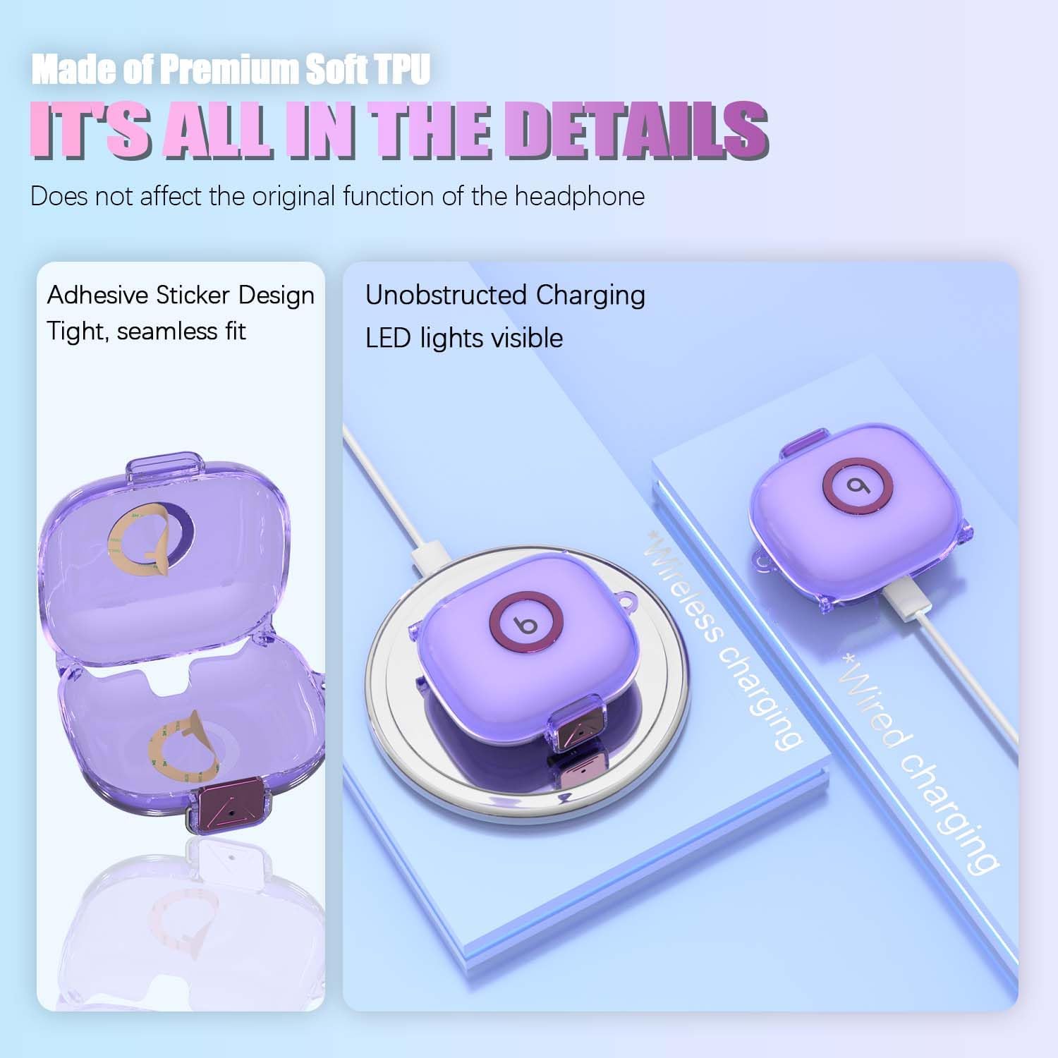 Compatible for Beats Powerbeats Pro 2 Case Cover with Secure Lock, Soft TPU Shockproof Protective Clear Case for Beats Powerbeats Pro 2 Earbuds Accessories with Fashion Keychain & Cleaner Kit (Purple) - Image 5