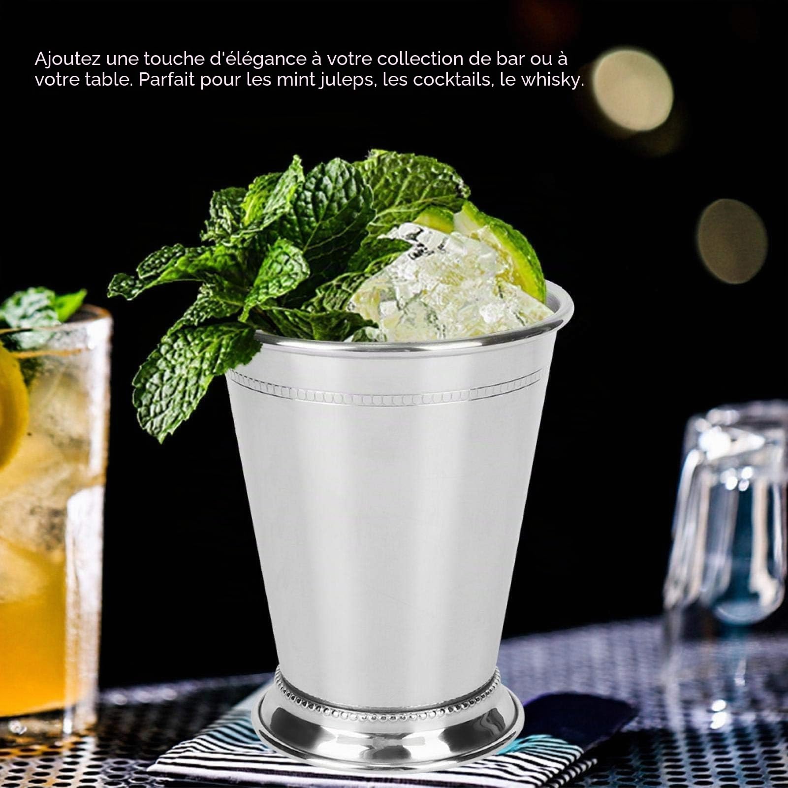 Lot de 3 tasses à cocktail Mint Julep, en acier inoxydable, mélangées pour boissons, bar, bière, doseur cocktail, verre doseur cocktail, 382,7 g/400 ml, 11.3x9.4cm / 4.4x3.7in