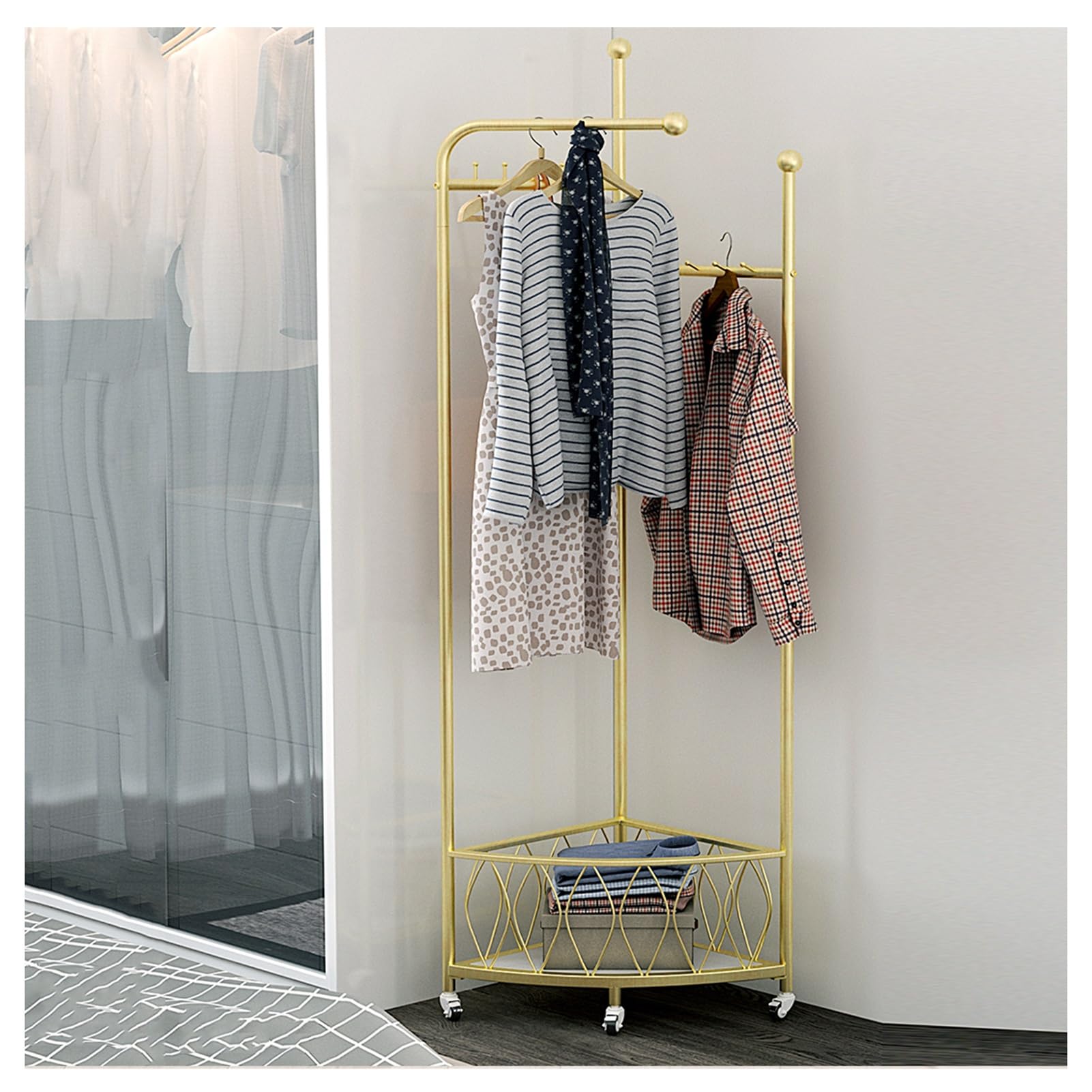 Support à vêtements pour entrée et chambre - Vestiaire d'angle mobile doré