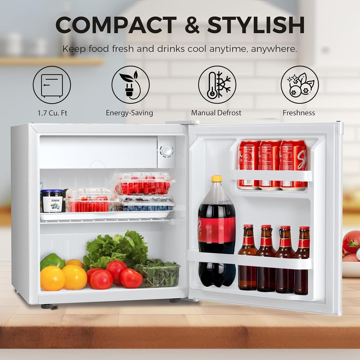 Antarctic Star 1.6 Cu. Ft Mini Fridge with Freezer,Small Compact Refrigerator with Single Reversible Door, Removable Shelves, 7 Adjustable Thermostat, for Dorm/Bedroom/Office,White thumbnail