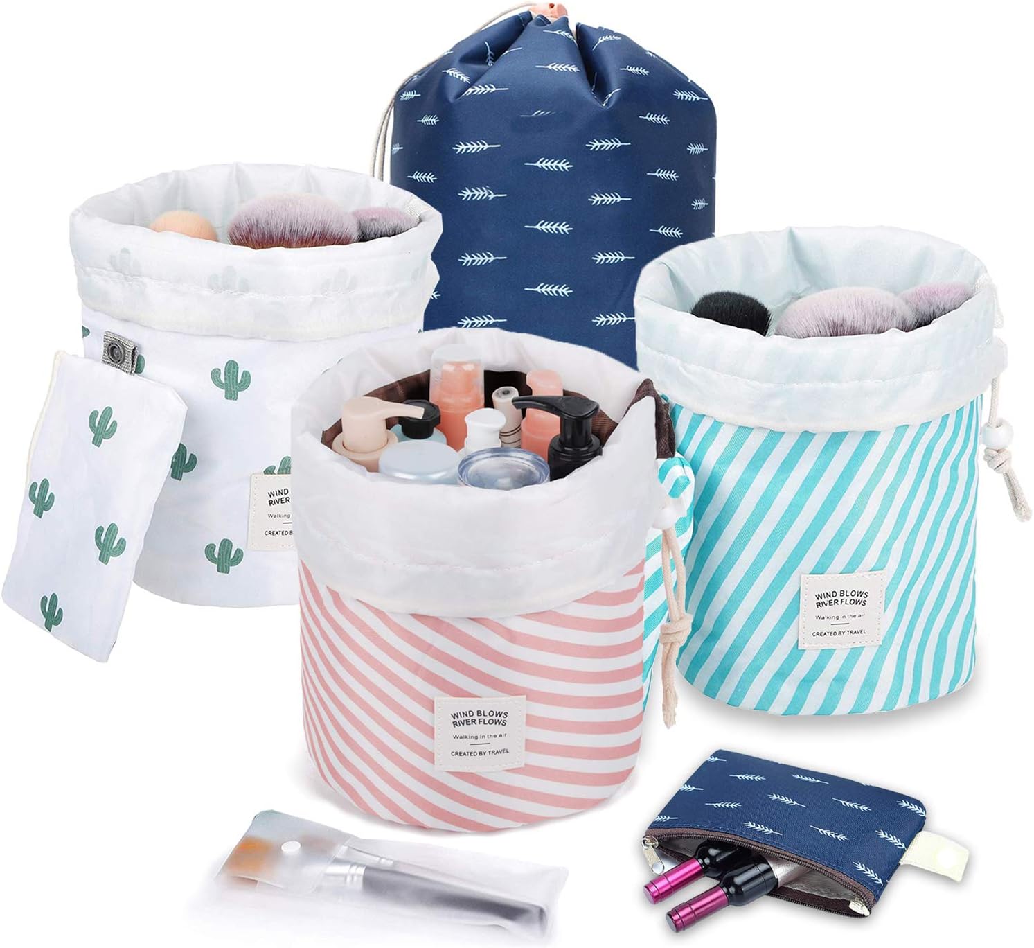 STAY GENT Counting Mars 4 Pieces Portable Drawstring Makeup Bag, Large Capacity Waterproof Cosmetic Bag for Home and Travel