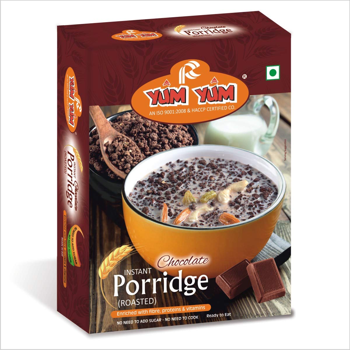 YUM YUM High Fiber Instant Roasted Porridge Chocolate Flavour with Proteins & Vitamins – 400gm (Pack of 2-200g Each) Nutritious Breakfast Cereals, (Daliya/Dalia)-image-5