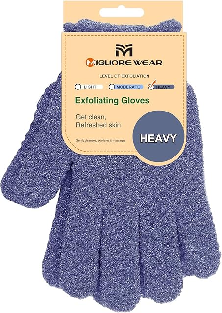 Migliore Wear Exfoliating Gloves, 3 DISTINCT TEXTURES Body Scrub Gloves, Natural Bath/Shower Scrubber Gloves, Beauty Loofah Body Exfoliator Mitt with Hanging Loop(Heavy)