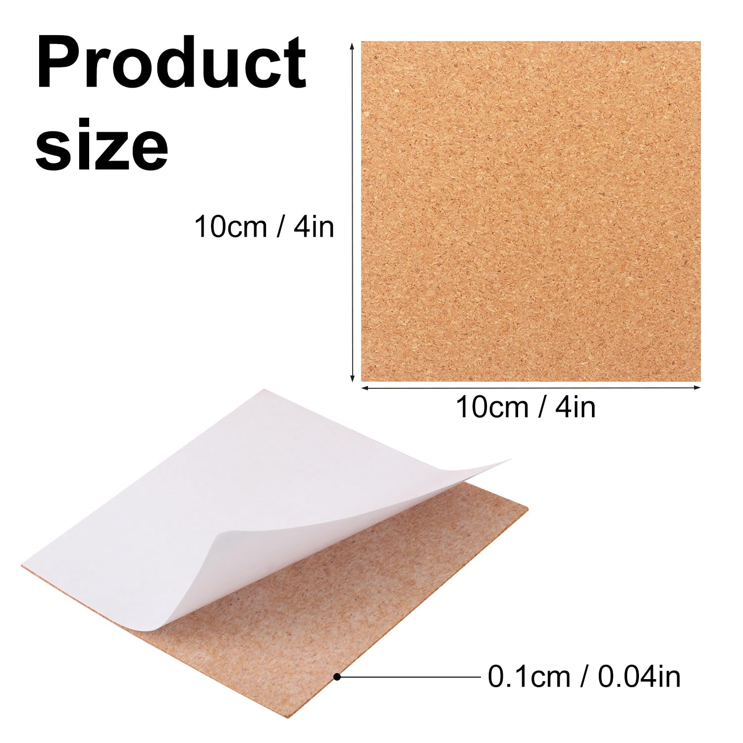 300 pezzi quadrati autoadesivi in sughero, 10 x 10 cm, quadrati con retro in sughero, per sottobicchieri, perfetti per progetti fai da te e artigianato