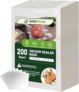 Selefrecos 200 Quart Vacuum Sealer Bags 8x12 Inch BPA-Free Heavy Duty 7-Layer for FoodSaver Sous Vide Freezer Storage Meal Prep