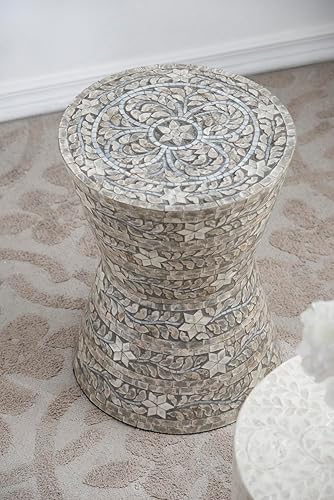 Miniatura 4 de A&B Home - Mesa auxiliar pequeña de madreperla, mesa auxiliar redonda Capiz, soporte para plantas de sala de estar, gris oscuro, 14 x 14 x 19