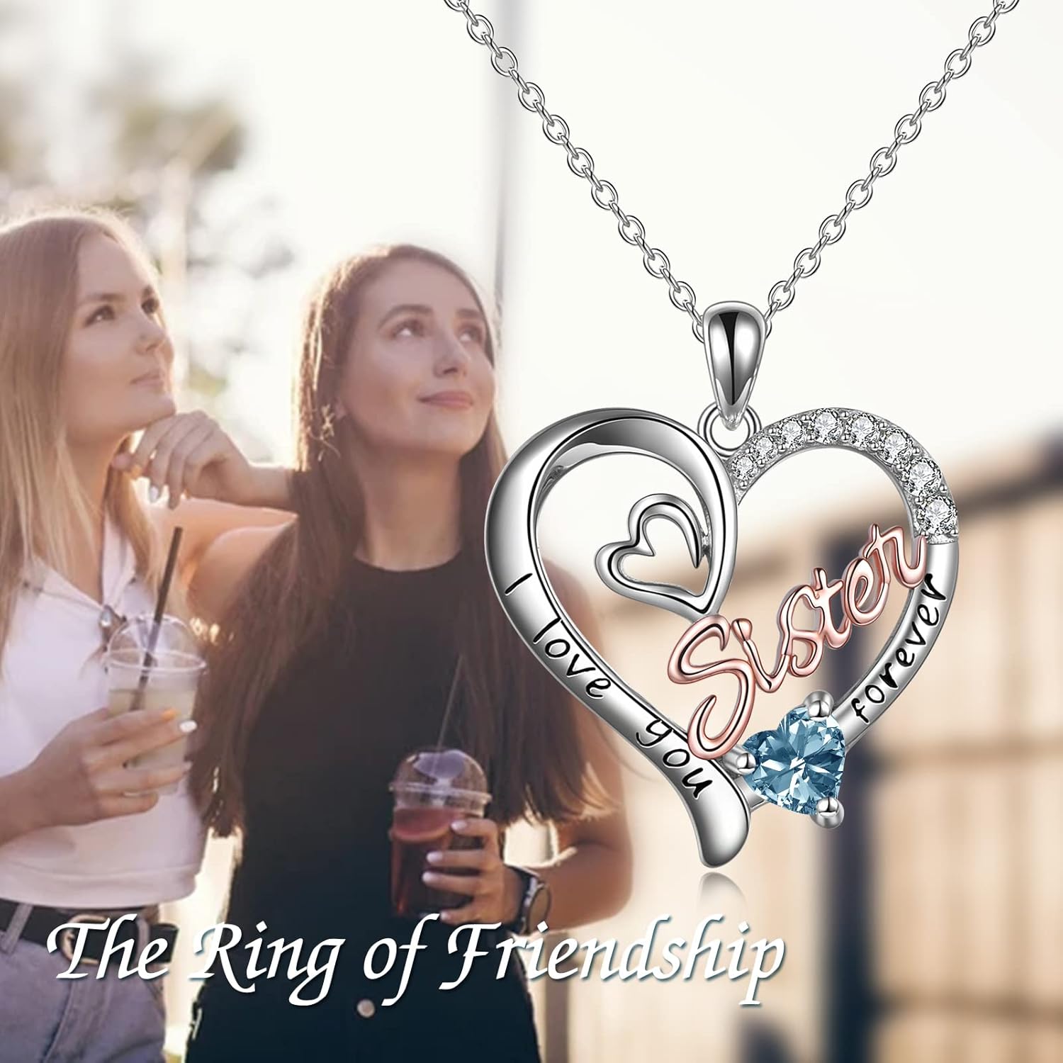 Gifts for Sister 925 Sterling Silver Birthstone Pendant I Love You Forever Sister Birthday Gifts, Personalized Sisters Jewelry for Women - Image 3