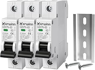 3PCS Miniature Circuit Breaker 1 Pole 20A (MCB),120V/240V 50/60Hz AC DIN Rail Mount Breaker, Compatible with Grid-Tied Solar Systems, RV & Home Circuits(20A)