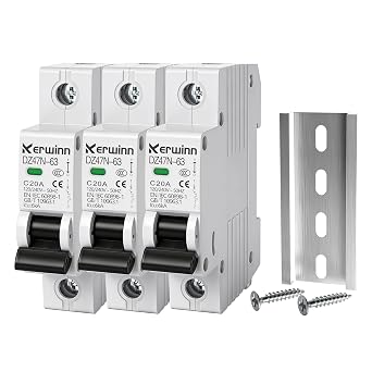 3PCS Miniature Circuit Breaker 1 Pole 20A MCB,120V/240V 50/60Hz AC DIN Rail Mount Breaker, Compatible with Grid-Tied Solar Systems, RV & Home Circuits20A