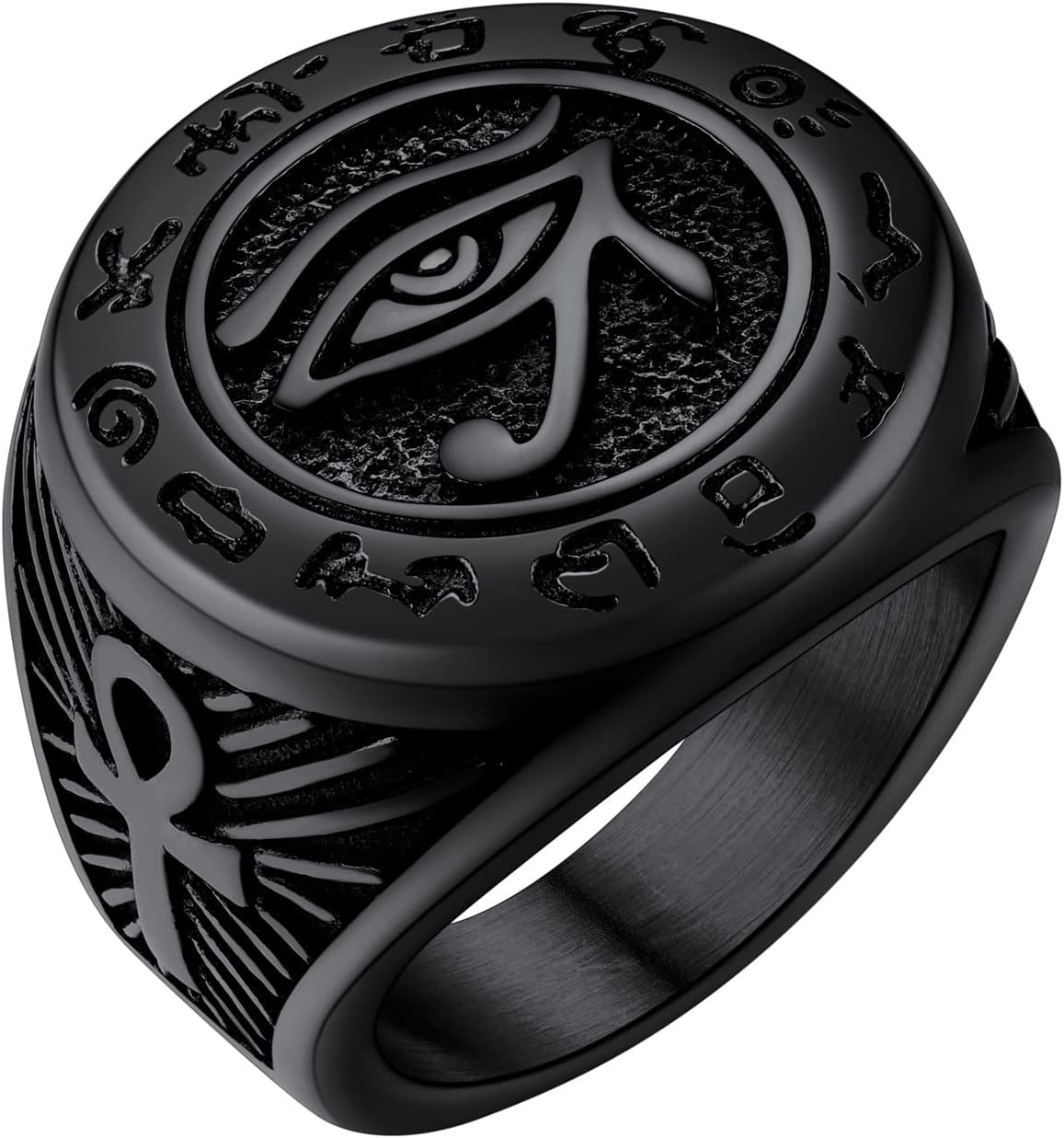 U7Jewelry Ankh Rings Ancient Egyptian Eye of Ra Horus Ring Stainless Steel/Gold Plated/Black Color Egypt Symbol Rings for Men WomenRecycled Claim Standard Blended