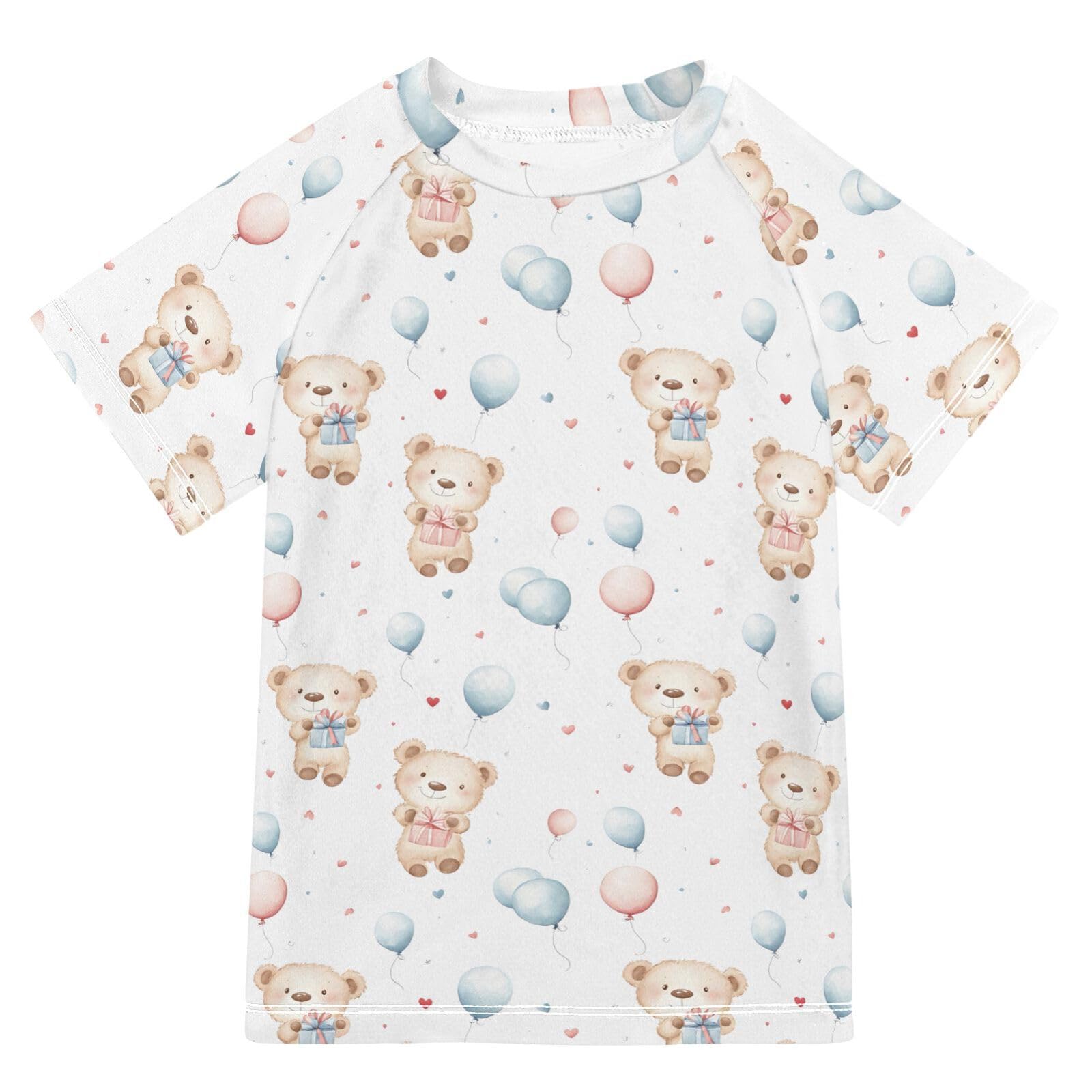 ALAZA Kids Rash Guard Boys Toddler Swim Shirts Short Sleeve Bear Balloon UPF 50+ 3T