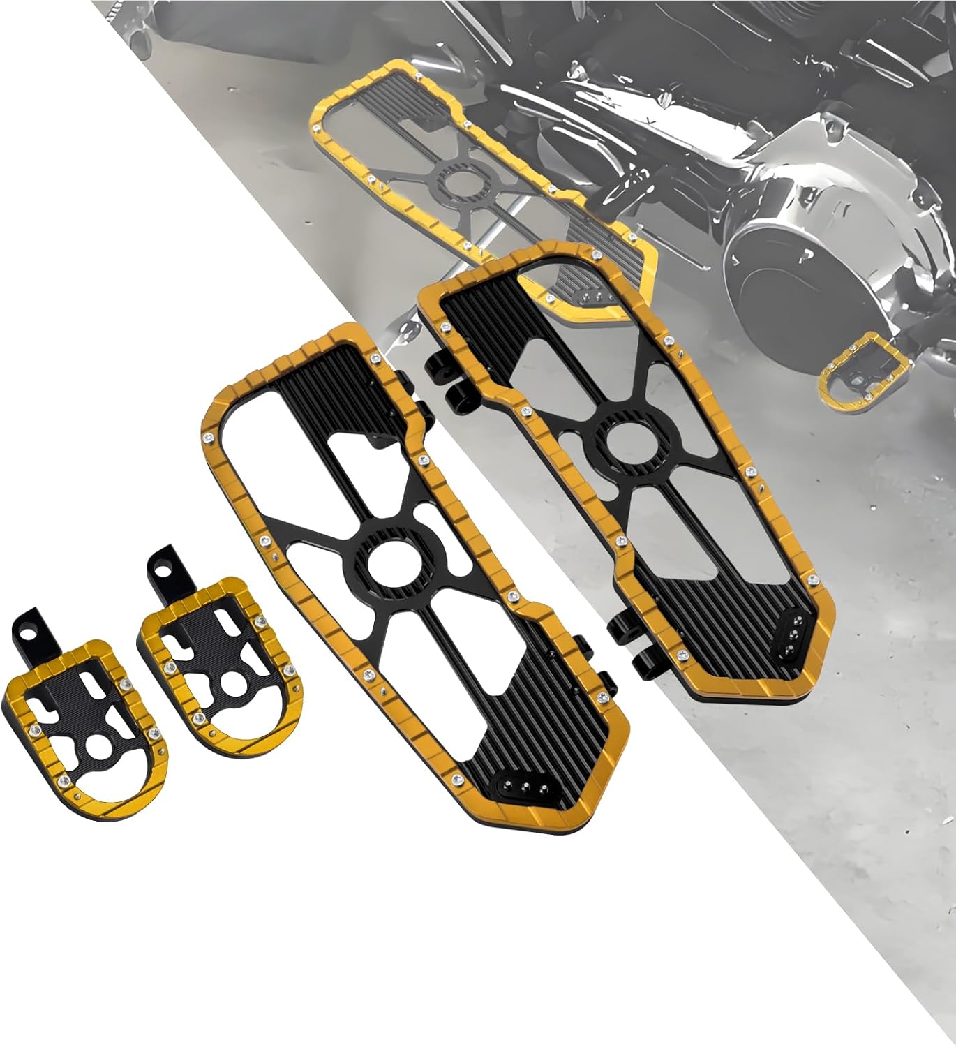 HDBUBALUS Motorcycle Floorboards Driver Passenger Footboards Wide Foot Pegs Board Pedal Compatible with Touring Electra Road Street Glide Softail Road King Yellow Edge