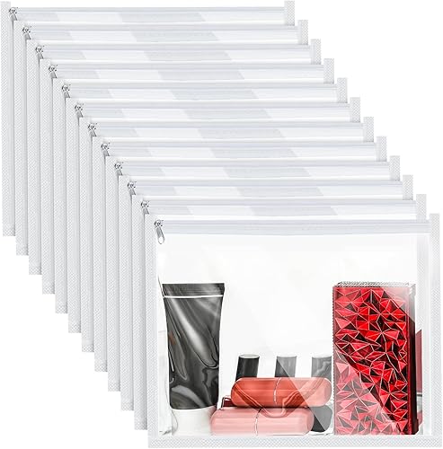 Vista 8 de Chengu 12 bolsas transparentes con cierre de cremallera, bolsa de maquillaje de PVC, sobres de almacenamiento de carpetas, bolsa multiusos