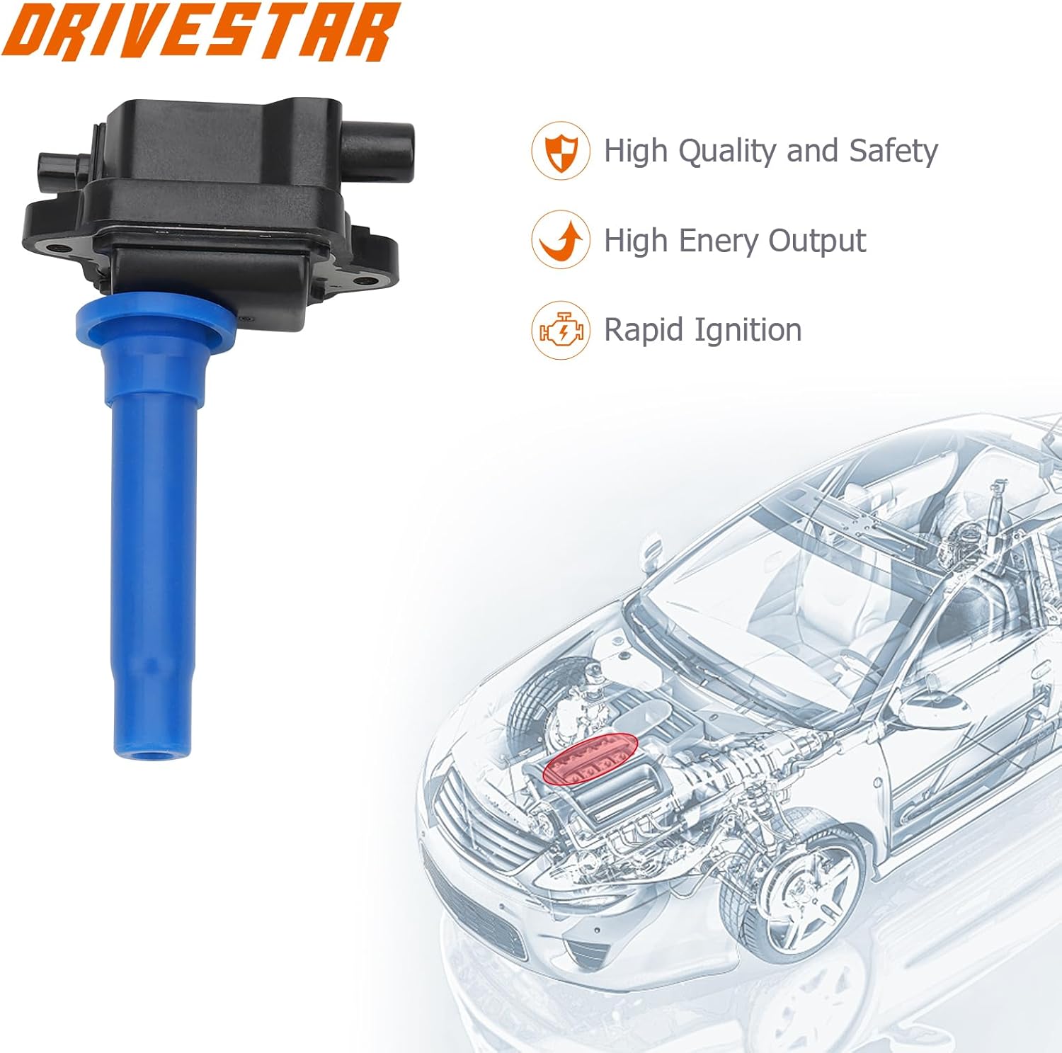 DRIVESTAR 2PCS UF283 Ignition Coil Pack Compatible for 1995 1996 1997 1998 1999 2000 2001 2002 Kia Sportage 2.0L L4 Replace# 0K01318100