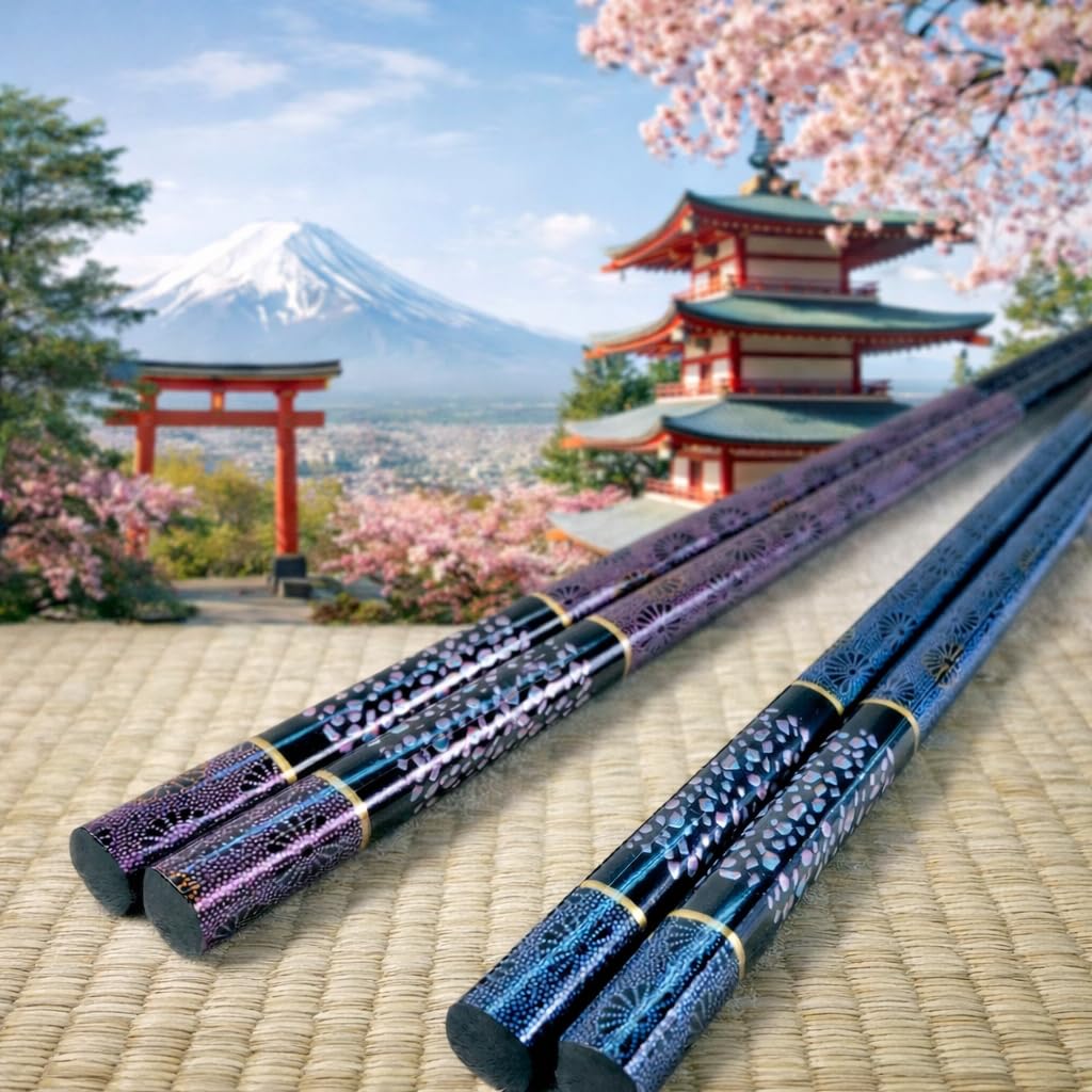 Premium Japanese Chopsticks Reusable 2prs Set [ Made in Japan ] Traditional Lacquer Art Wooden Chopsticks C (Galaxy BL/PU(MK009)) — Amazon image 2