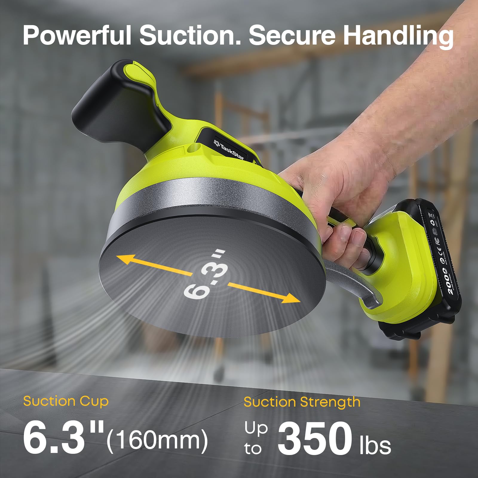 Taskstar Vibratore per piastrelle, compatibile con batteria Makita 18V, ventosa 160 mm (113 kg), 26.000 giri/min, 12 velocità, per piastrelle grandi fino a 122 cm, attrezzo installazione professionale
