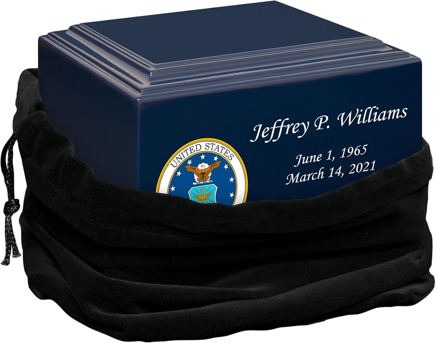 Stonewood Medium Full Color Air Force Emblem Cremation Urn for Human Ashes - Composite Wood Cremation Urn for Adult Ashes - 110 Cubic Inch Capacity - Personalization Included