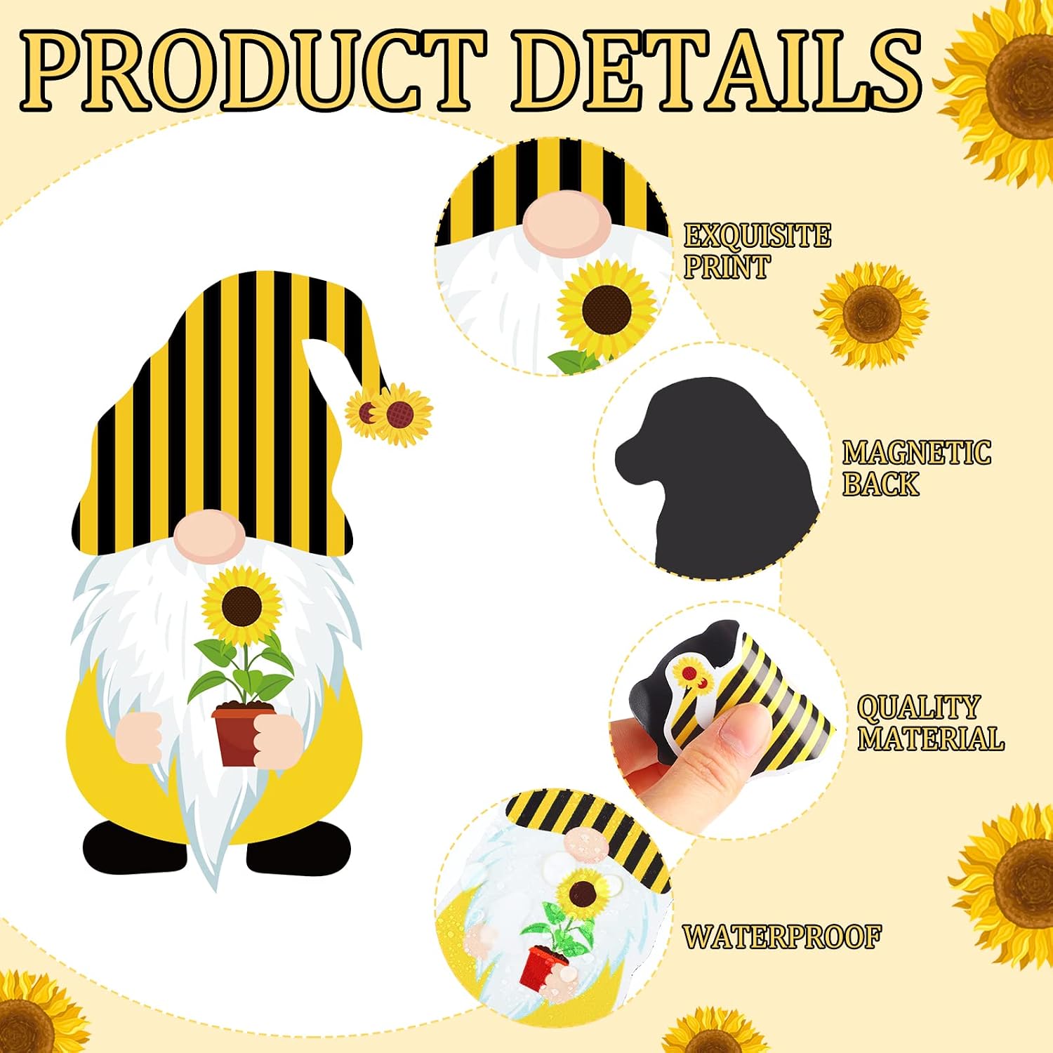 Hoteam 30 Pcs Sunflower Gnome Refrigerator Magnets, Summer Decor Set image 5
