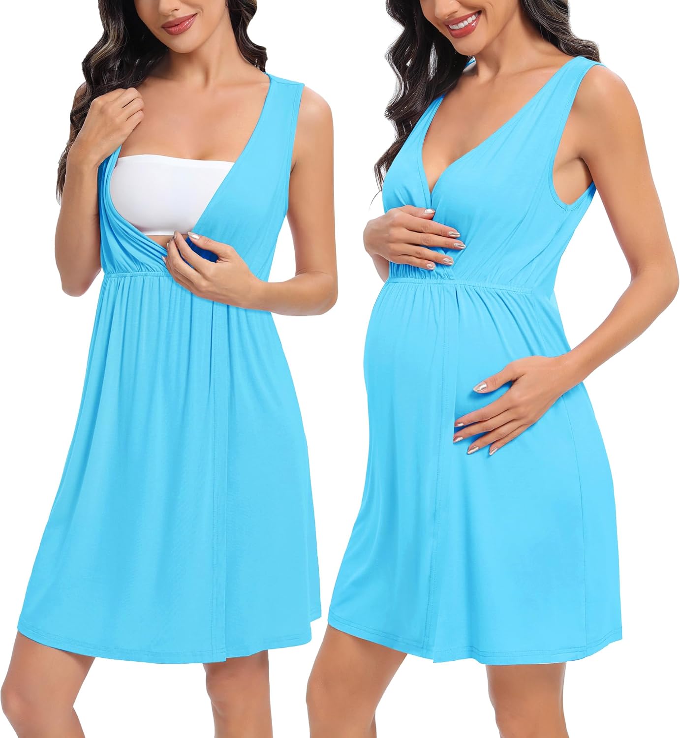 DIKFA Womens Maternity Set 2PCS Nursing Nightgown for Breastfeeding 3 in 1 Labor Delivery Nursing Dress Birthing Bathrobe Set - Image 2