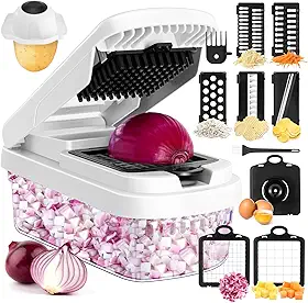 Cortador de legumes profissional 12 em 1 com 7 lâminas de aço inoxidável – Cortador de alimentos multifuncional para cortar cenouras, batatas, cebolas, alho – resistente, utensílio de cozinha livre de