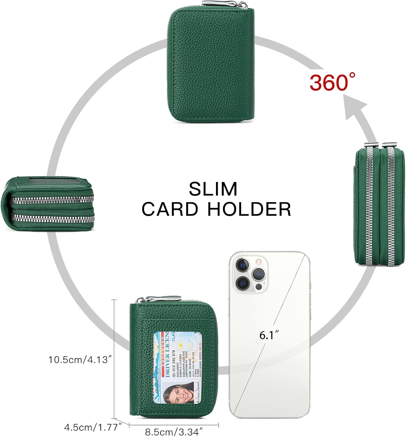 RNIEGA Credit Card Holder Wallet RFID Blocking Leather Small Wallet for Women Double Zipper Wallet with ID Window