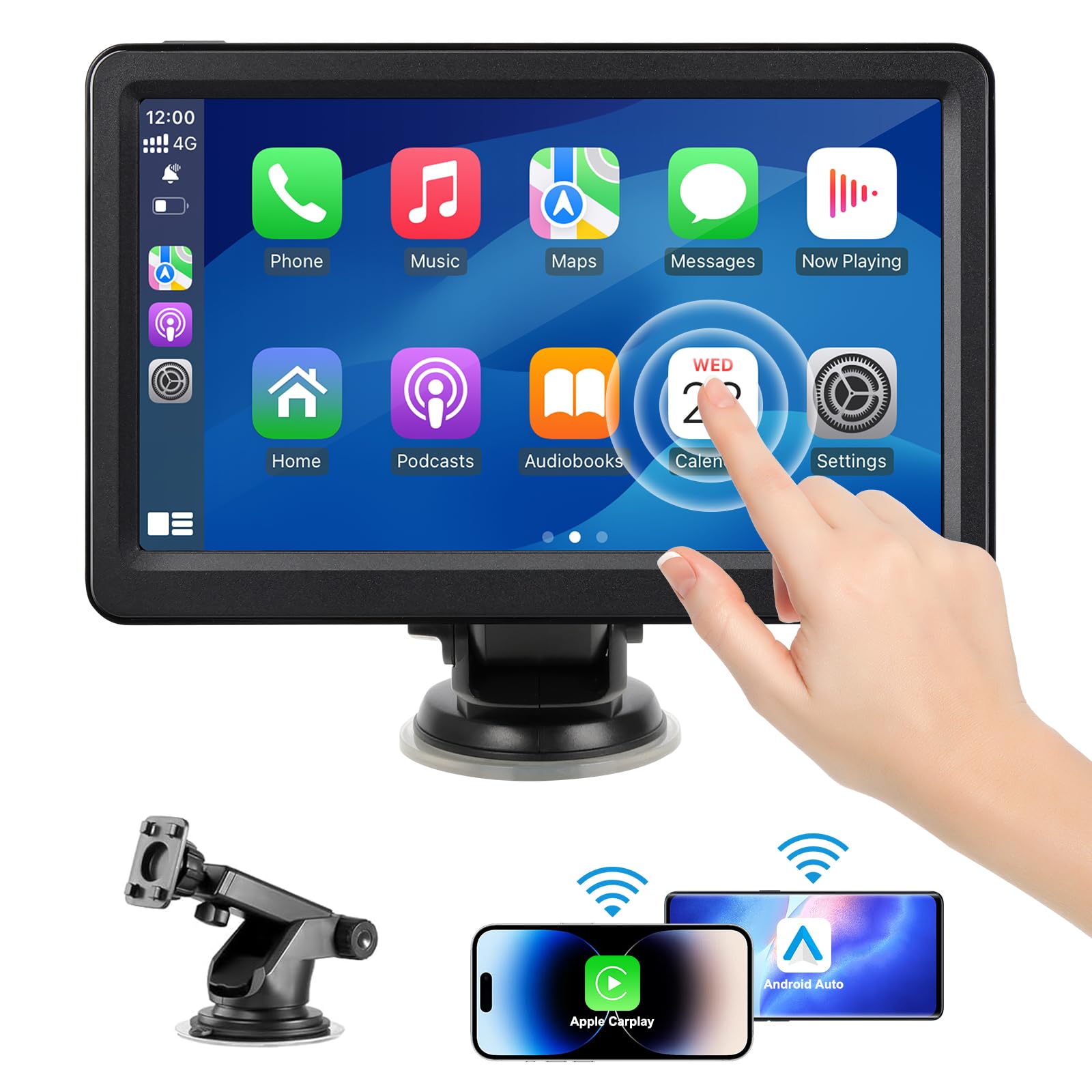 Wireless Carplay Screen for Car, 7" HD Touch Screen for Carplay & Android Auto, Pantalla para Carros with Voice Control, Bluetooth, AUX, FM Transmitter