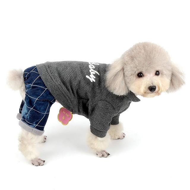Foto 8 de 8 de Zunea Mono de perro pequeño abrigo de invierno cálido trajes de perrito ropa de algodón suéter de mezclilla…