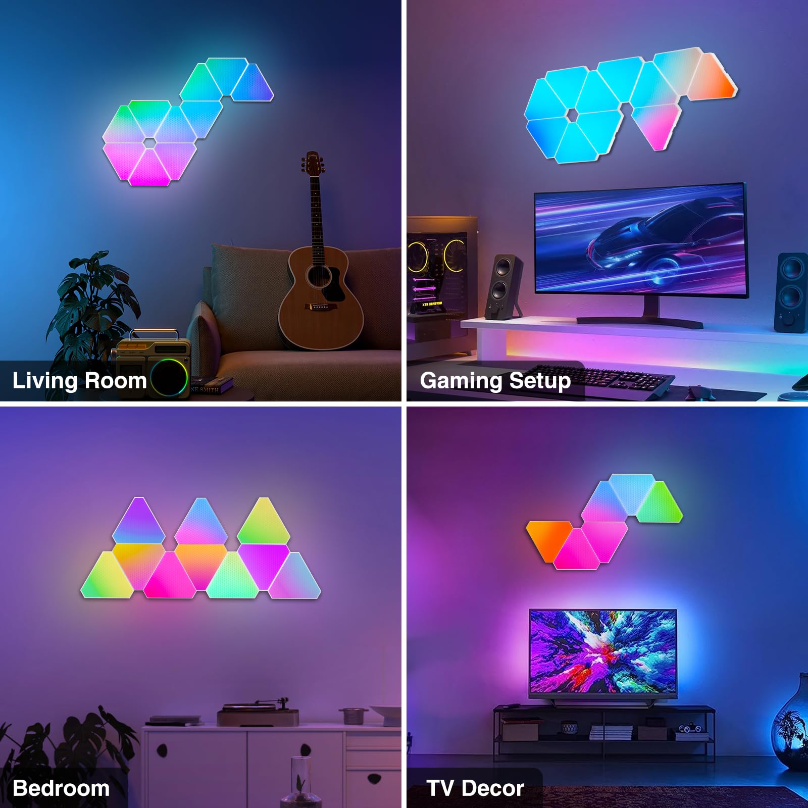 Paneles LED Triángulo con Control Remoto, 6pcs Triángulo Luces LED Pared Inteligente RGBIC Paneles de Luz, Panel LED de Empalme de Geometría Bricolaje para Dormitorio/Sala/Fiesta