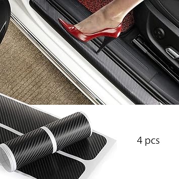Allure Auto 4pcs Carbon Fibre Sticker Car Door Sill Scuff Guard, Welcome Pedal Protect, Anti-Kick Scratch CAR Foot Steps for Mahindra TUV 300 Plus