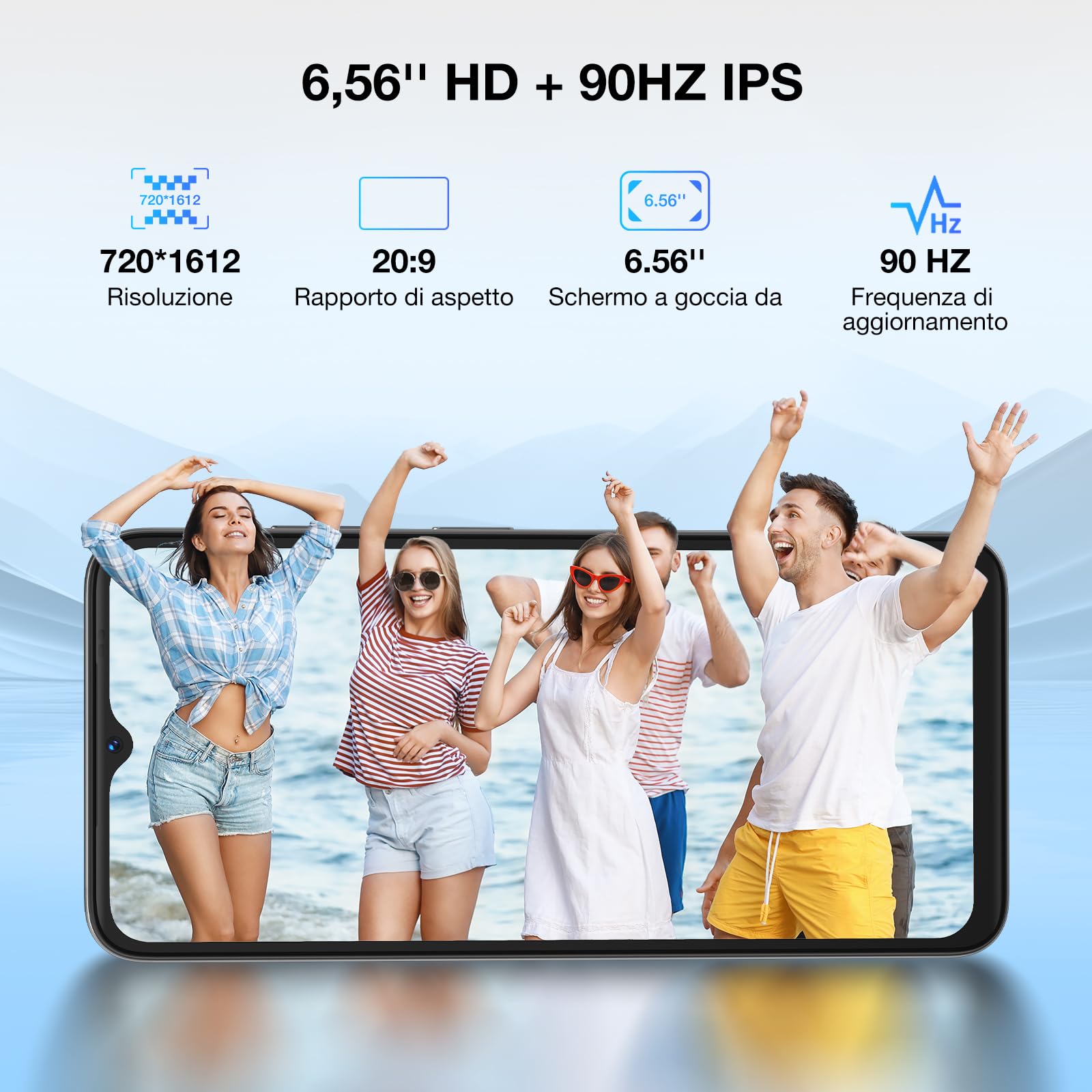 DOOGEE N55 Plus Smartphone, 20GB RAM+128GB ROM, Android 14, 6,56" HD+ 90Hz Telefono, Octa Core, 13MP+8MP Cellulare, 4G Dual SIM, Face ID, 5150mAh, OTG, GPS Smartphone - Nero