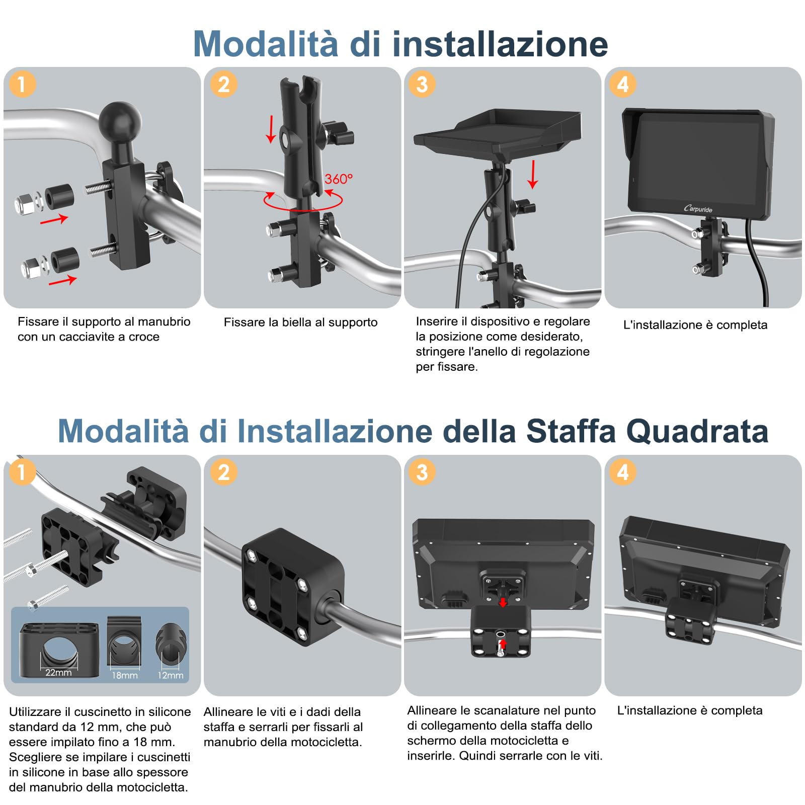 Carpuride W702T Pro Moto Carplay Schermo con TPMS Sistema, Senza Fili CarPlay e Android Auto, Portatile 7" Impermeabile Tattile Schermo, Doppio Bluetooth, Interfono Funzione, Navi, Bussola, Barometro.