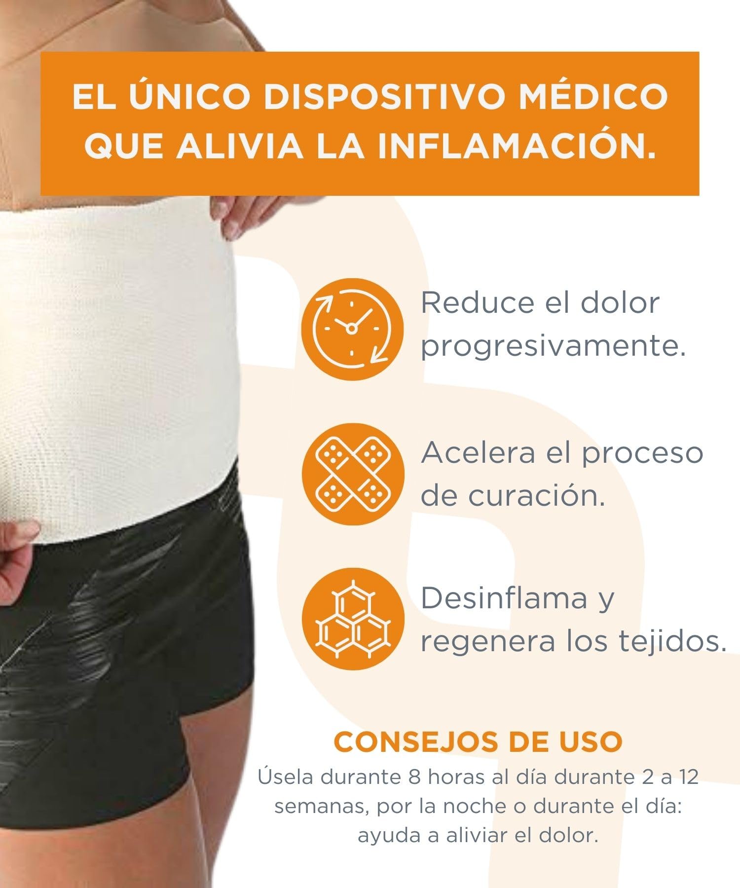SPIKENERGY Banda Lumbar Elástica Postural Altura 24CM - Electromagnetoterapia Ideal para Corregir la Postura Contra el Dolor la Fatiga Muscular y los Traumatismos - Dispositivo Médico (M, Cuerda)