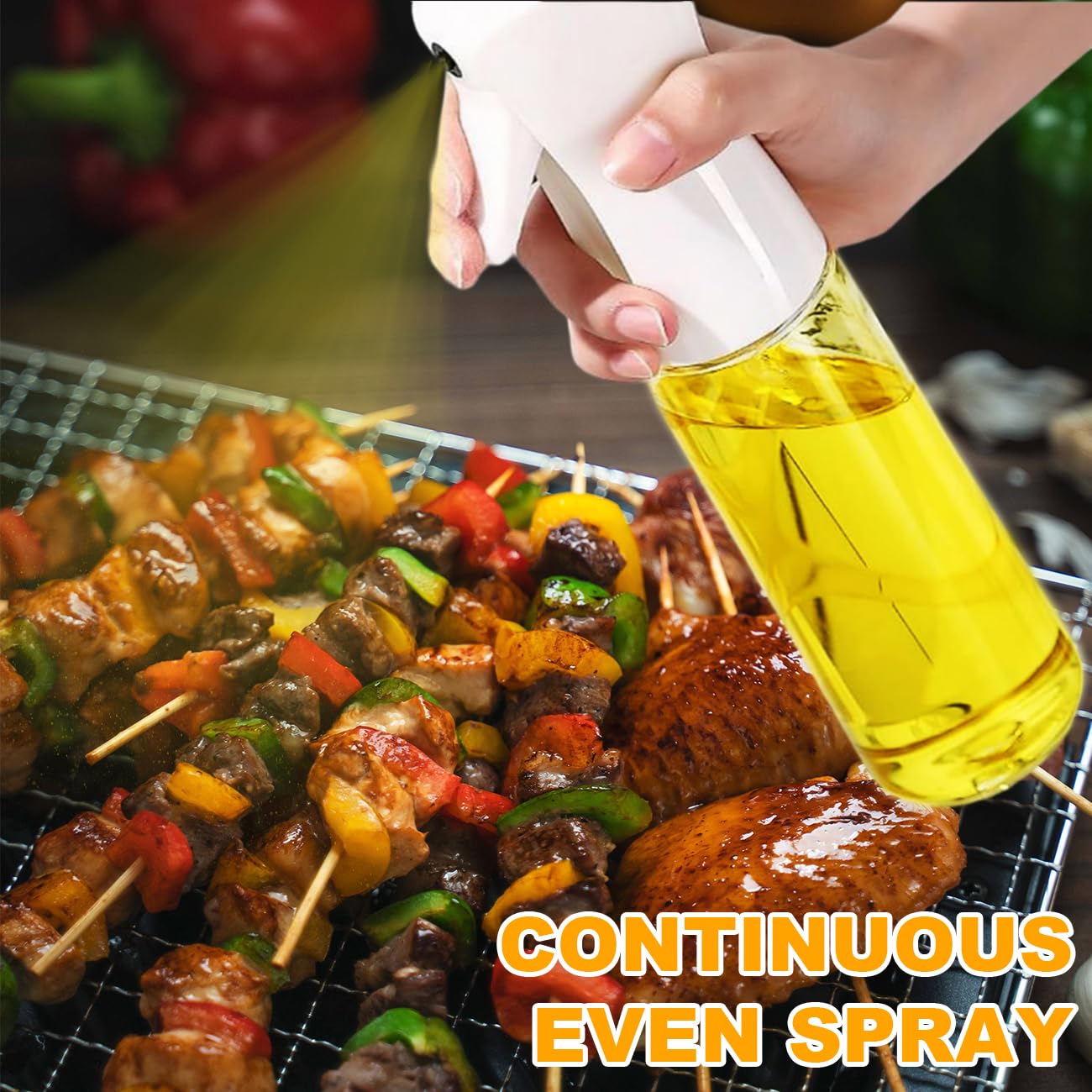 Oil Sprayer for Cooking Olive Oil Sprayer Bottle: Upgraded Glass Oil Mister, Continuous Spray With Portion Control, Premium Cooking Sprayer, Kitchen Gadgets Accessories for Frying Baking BBQ, 7.5oz