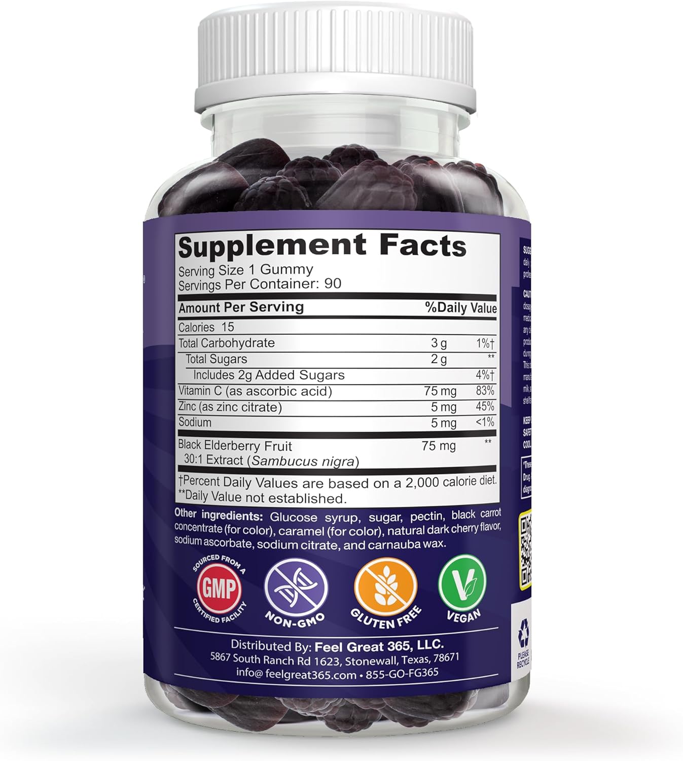 Feel Great Vitamin Co. Elderberry Gummies for Kids | Immune Support | Natural Antioxidant Immune Booster | with Vitamin C and Zinc | Gluten Free & Vegetarian | 90 Gummies - Image 8