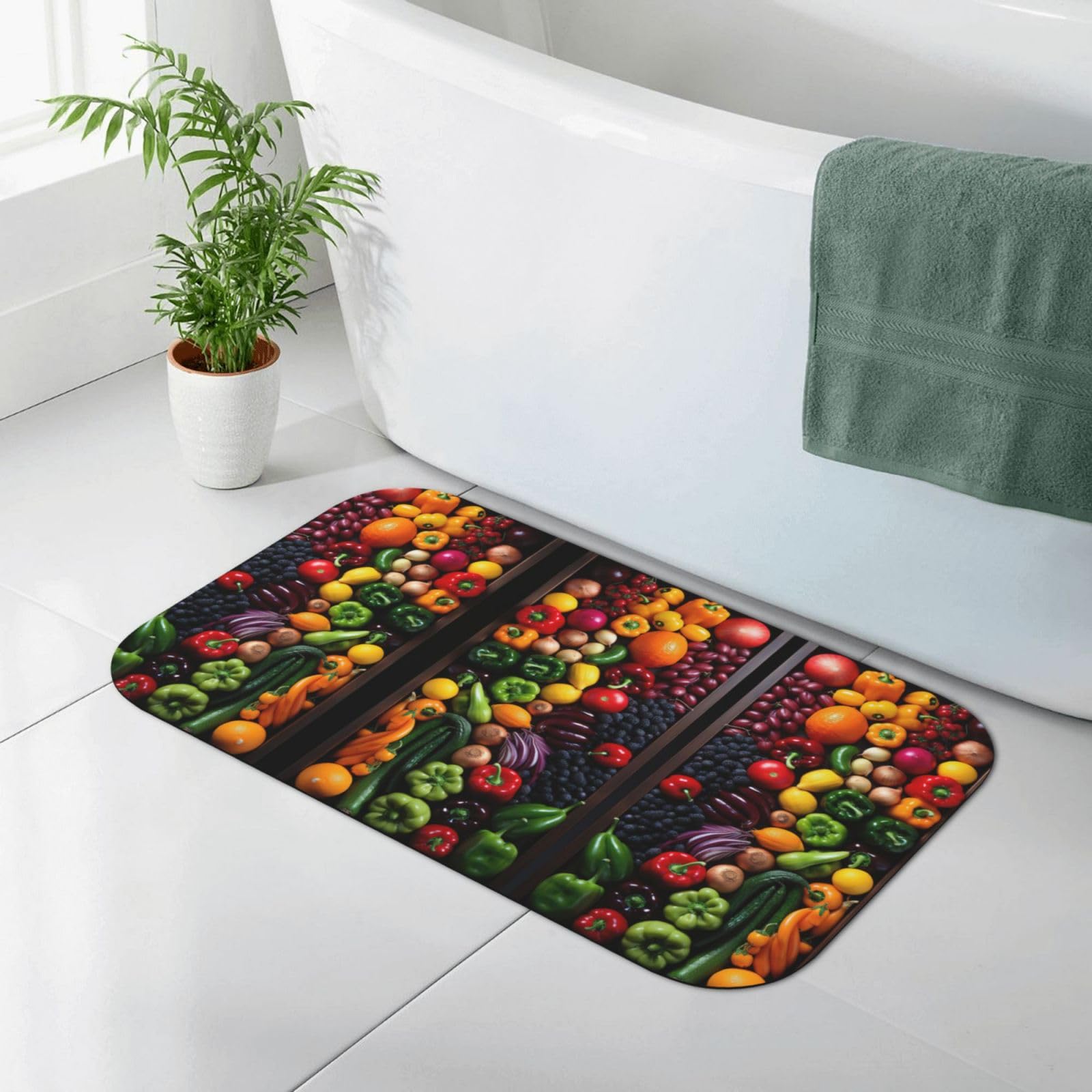 Alfombrilla de ducha de tierra de diatomeas con diseño de verduras frescas, tapete blando de 50x80cm