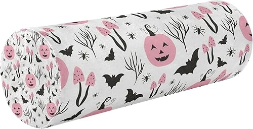 JUNZAN Almohada decorativa de calabaza rosa para Halloween, almohada decorativa para el cuello de la cama, almohada redonda larga para soporte de