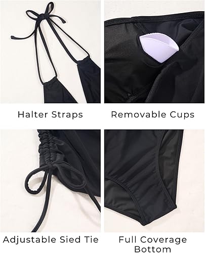 Miniatura 3 de Traje de baño tankini halter de dos piezas para mujer, con control de abdomen, cuello en V