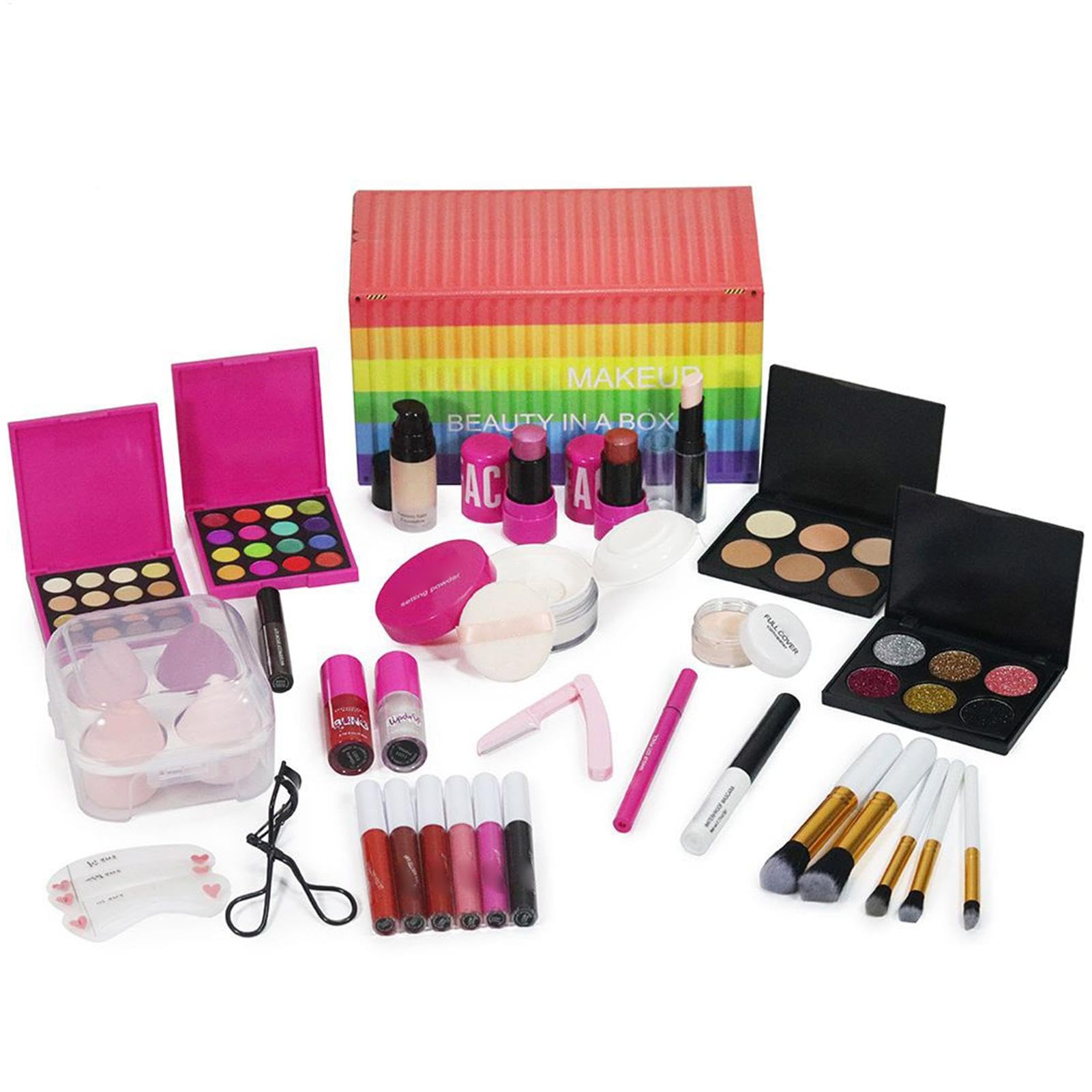 Zestaw do makijażu dla kobiet, Make Up Women Full Kit Trwa szminka | Pełny makijaż cień do powiek szminki glos gloska kosmetyczna szczotka z torbą do przechowywania dla kobiet dziewcząt