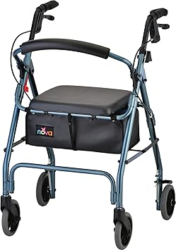 NOVA Medical Products GetGo Classic Rollator Walker, Rolling Walker for Height 5 4 - 6 , Seat Height is 22.25 , Blue, Standard Size