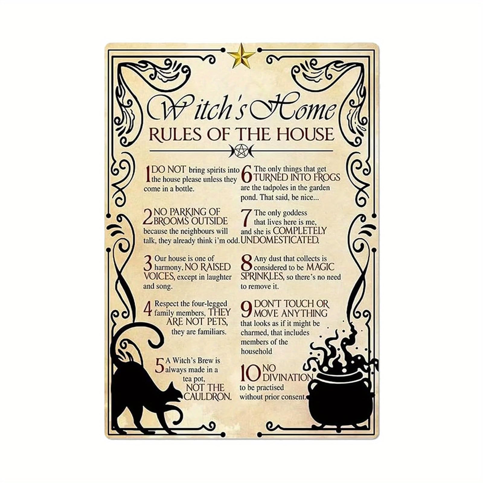 peiyeety Witch'Socome Rules of The House Aluminium Metal Tin Sign Home Plaque Poster Home Bar Pub Wall are Decor New 8"x12"