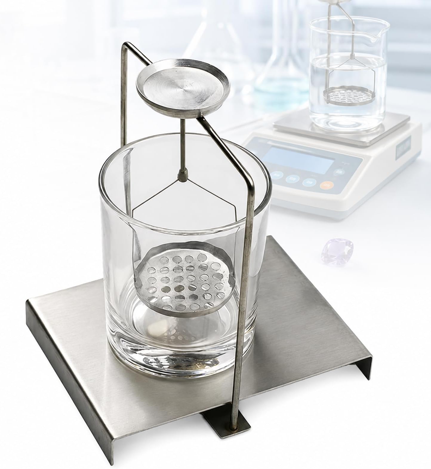 Density Determination Kit, Density Specific Gravity Frame, Stainless Steel, Precision Balance Specific Gravity Frame, for Lab Testing, Jewelry Appraisal, and Student Science Experiments